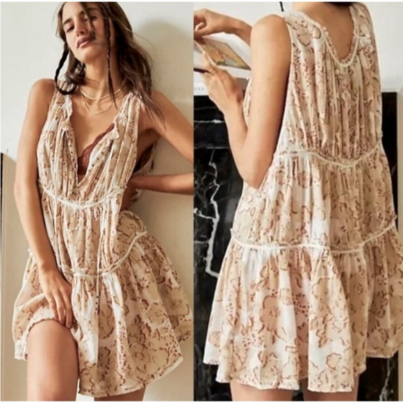 Intimately Free People Sundown Romper Boho Studded Jumper Tiered Beige Sheer XS - Picture 1 of 16